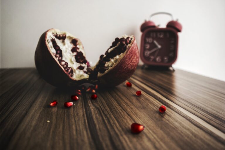 Fasting. Pomegranate, clock.